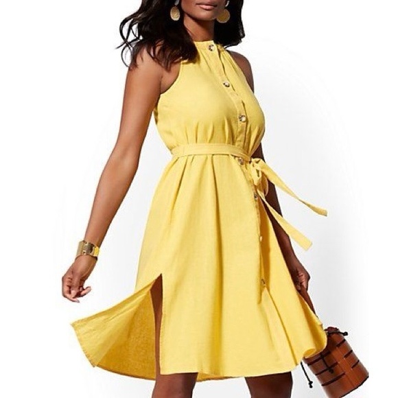 New York & Company Dresses & Skirts - NWT New York & Company Linen Blend A Line Midi Dress